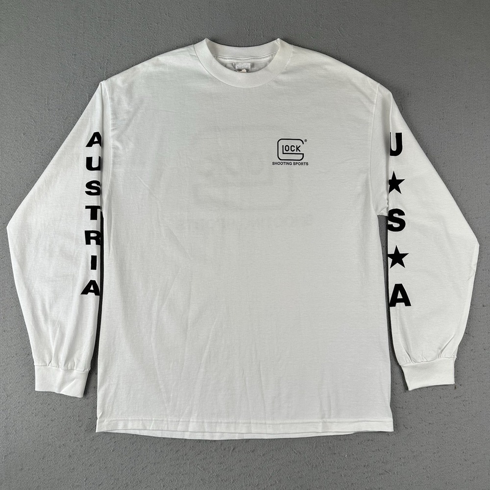 Vintage Y2K Glock Long Sleeve Shirt Men's XL White Double Sided Logo Austria USA